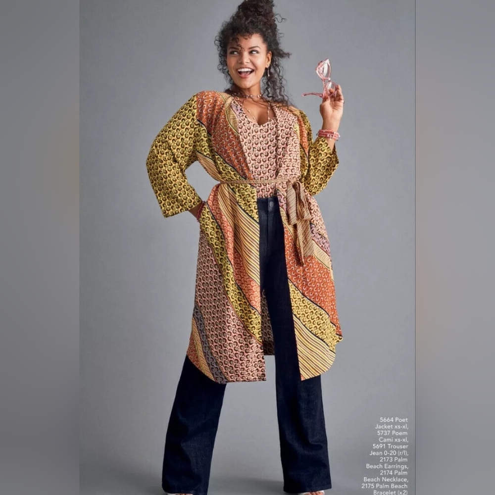 Cabi Poet Patchwork Open Front Waist Tie Kimono Jacket size small